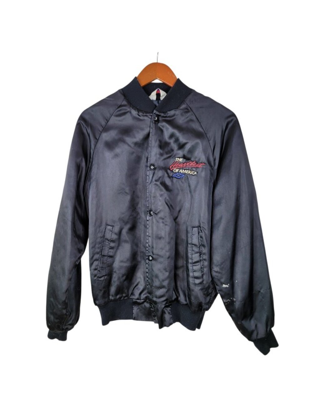 VTG Chevy Jacket Mens Medium Embroidered Logo Nylon USA 80s Heartbeat Black